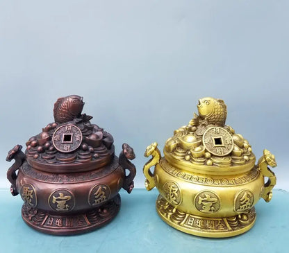 China brass fish treasure bowl crafts statue