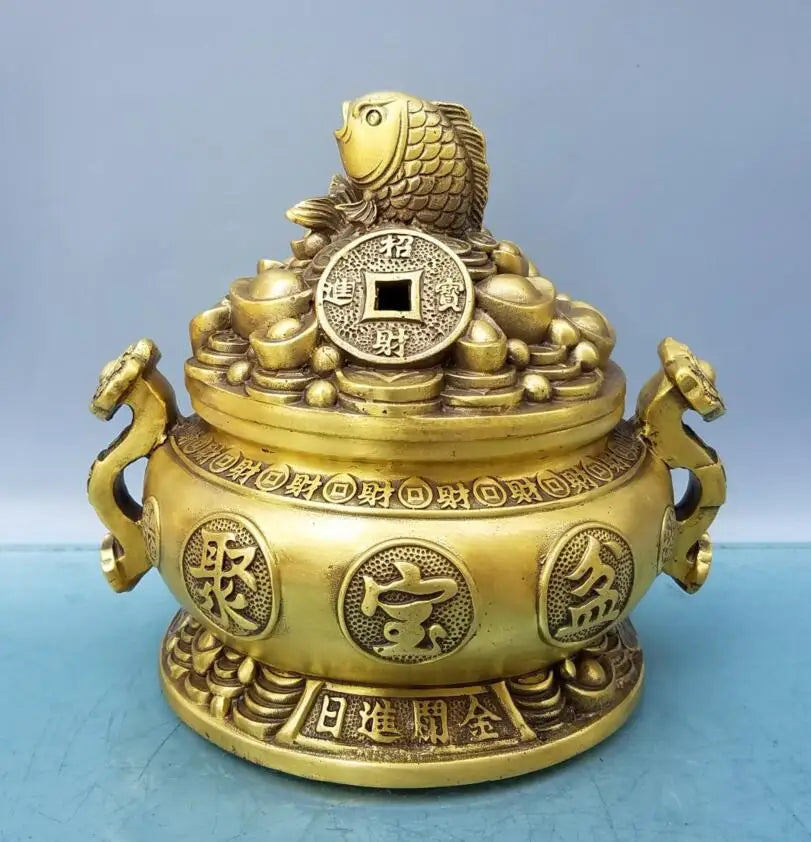 China brass fish treasure bowl crafts statue