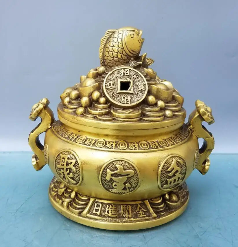China brass fish treasure bowl crafts statue