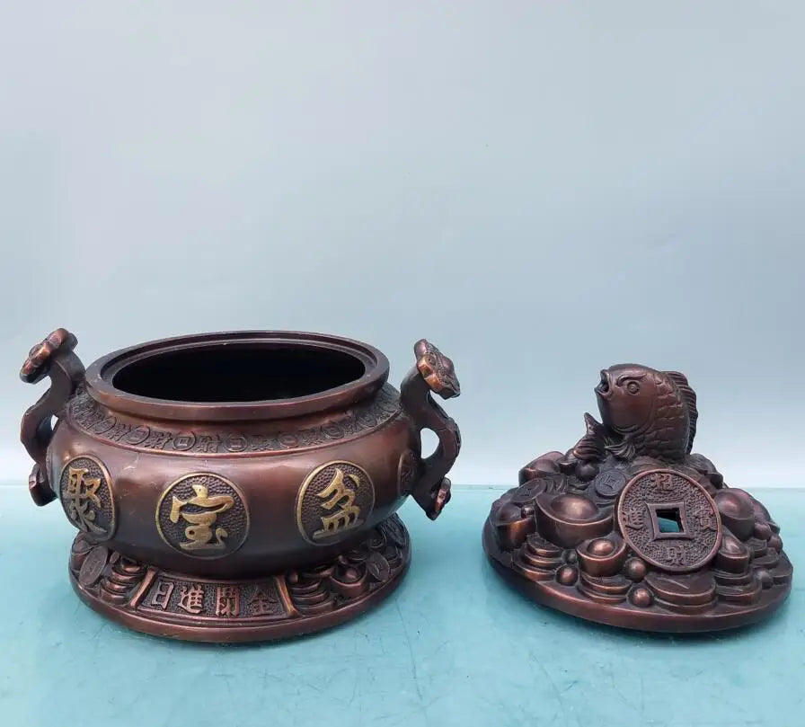 China brass fish treasure bowl crafts statue