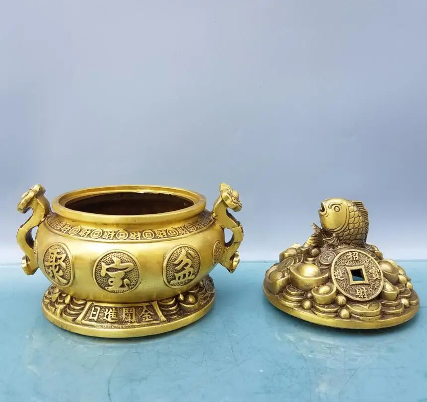 China brass fish treasure bowl crafts statue