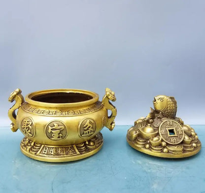 China brass fish treasure bowl crafts statue