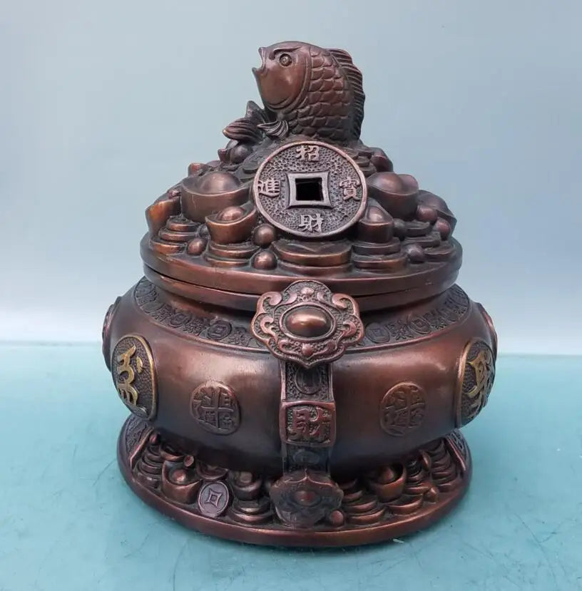 China brass fish treasure bowl crafts statue