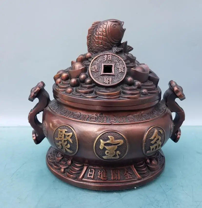 China brass fish treasure bowl crafts statue