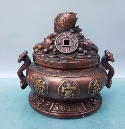 China brass fish treasure bowl crafts statue