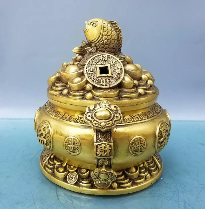 China brass fish treasure bowl crafts statue
