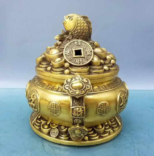 China brass fish treasure bowl crafts statue