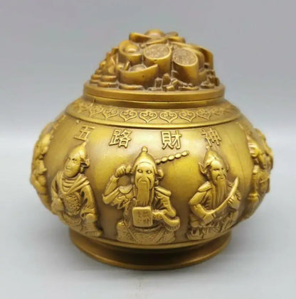 China brass five Road god of wealth cornucopia crafts statue