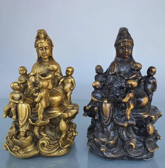 China brass five child Guanyin Buddha crafts statue