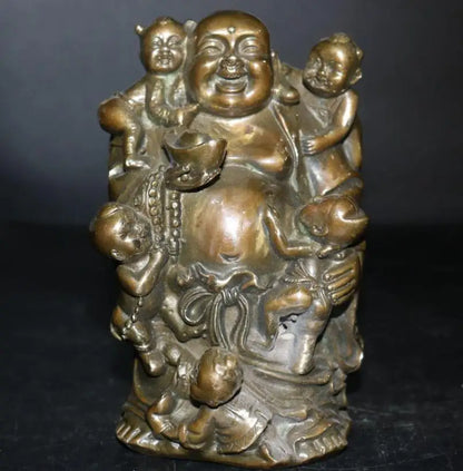 China brass five child maitreya Buddha crafts statue
