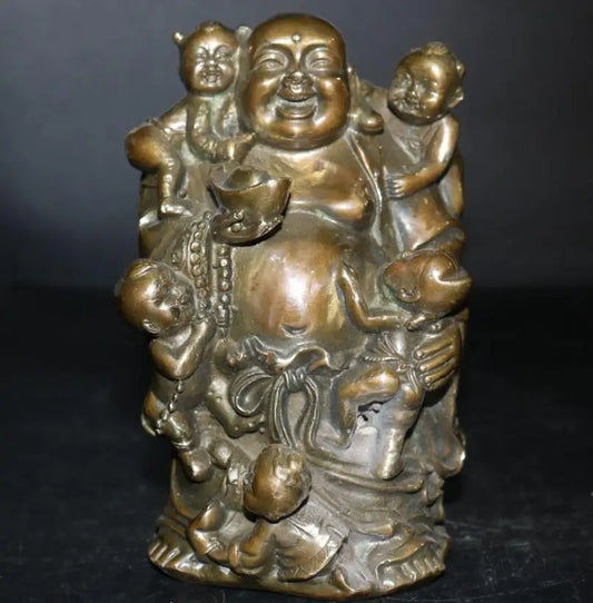 China brass five child maitreya Buddha crafts statue