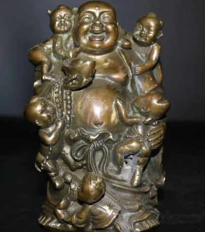 China brass five child maitreya Buddha crafts statue