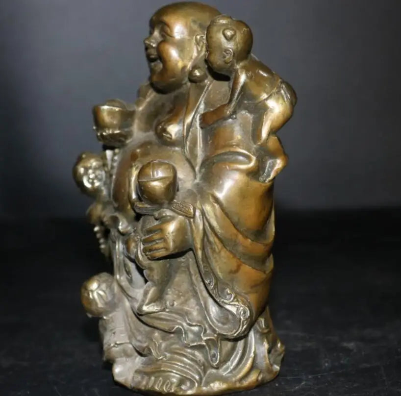 China brass five child maitreya Buddha crafts statue