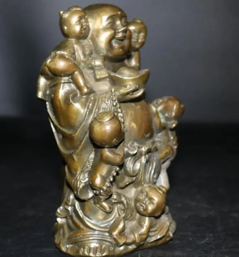 China brass five child maitreya Buddha crafts statue