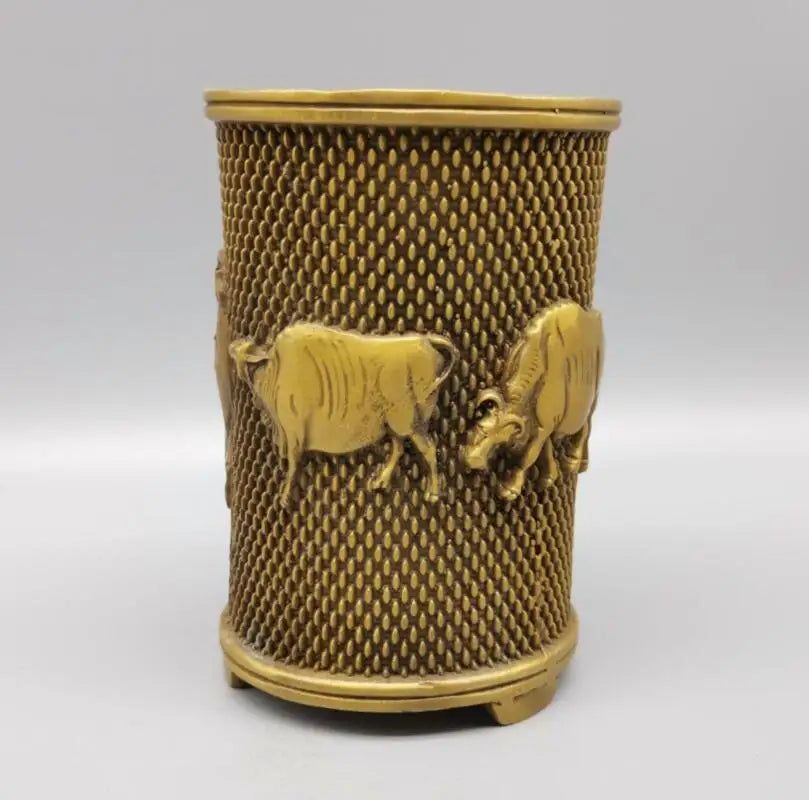 China brass five cow Pen holder crafts statue