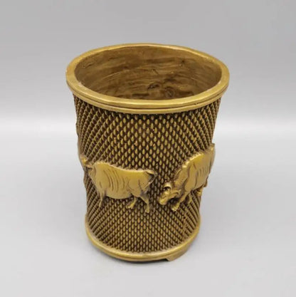 China brass five cow Pen holder crafts statue