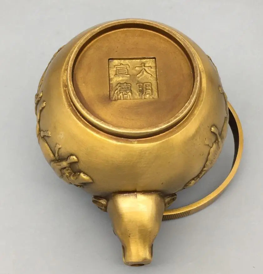 China brass five cow teapot crafts statue