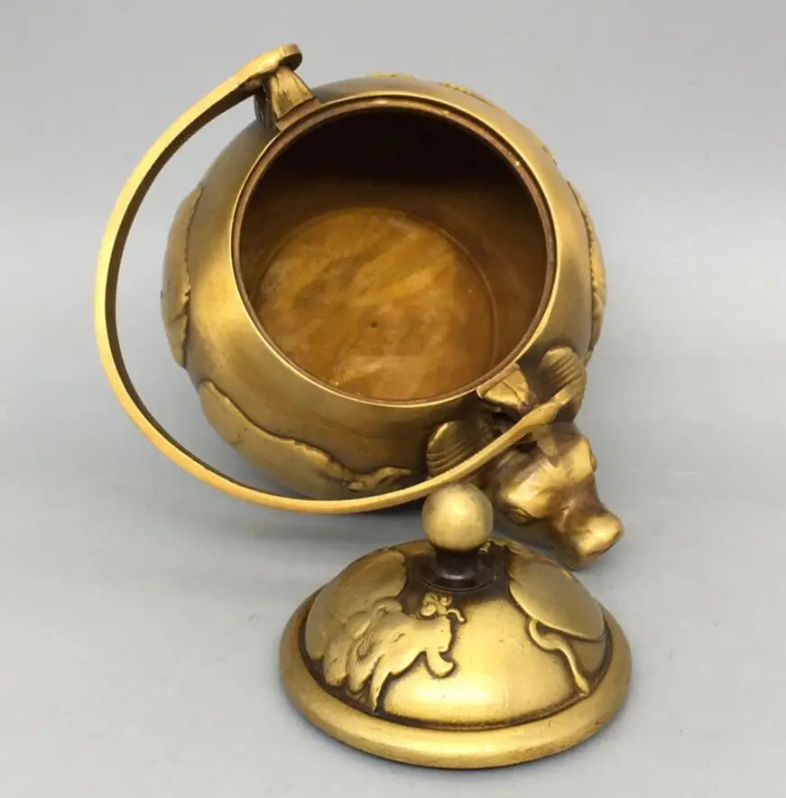 China brass five cow teapot crafts statue