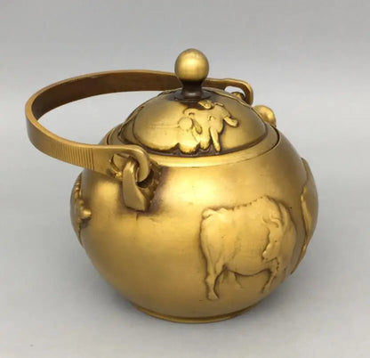 China brass five cow teapot crafts statue