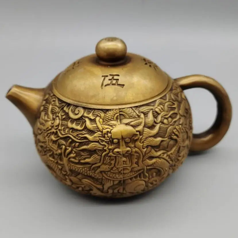 China brass five dragon teapot crafts statue