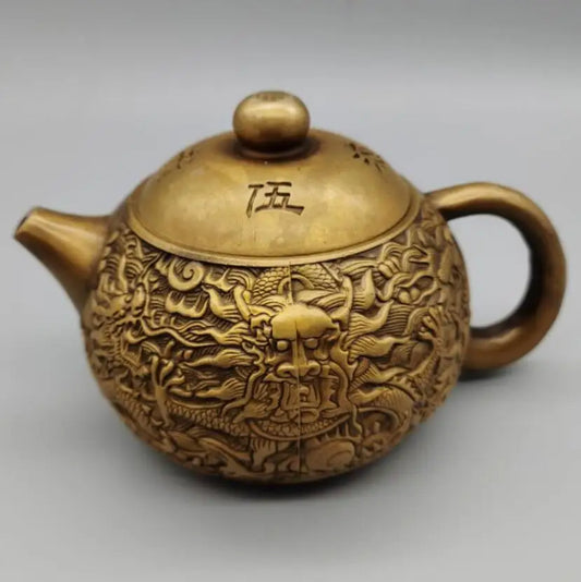 China brass five dragon teapot crafts statue