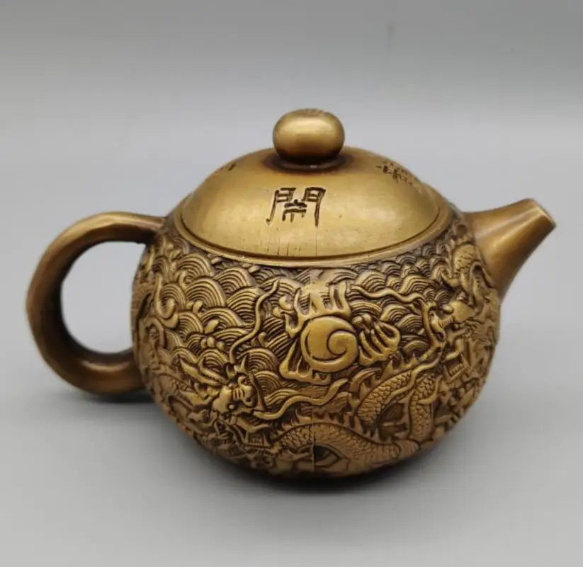 China brass five dragon teapot crafts statue