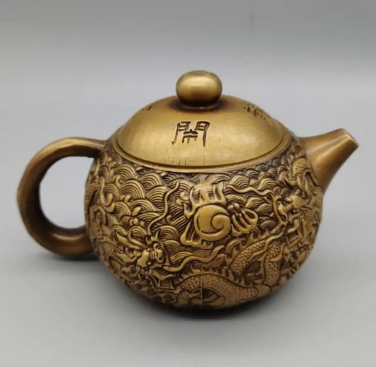 China brass five dragon teapot crafts statue