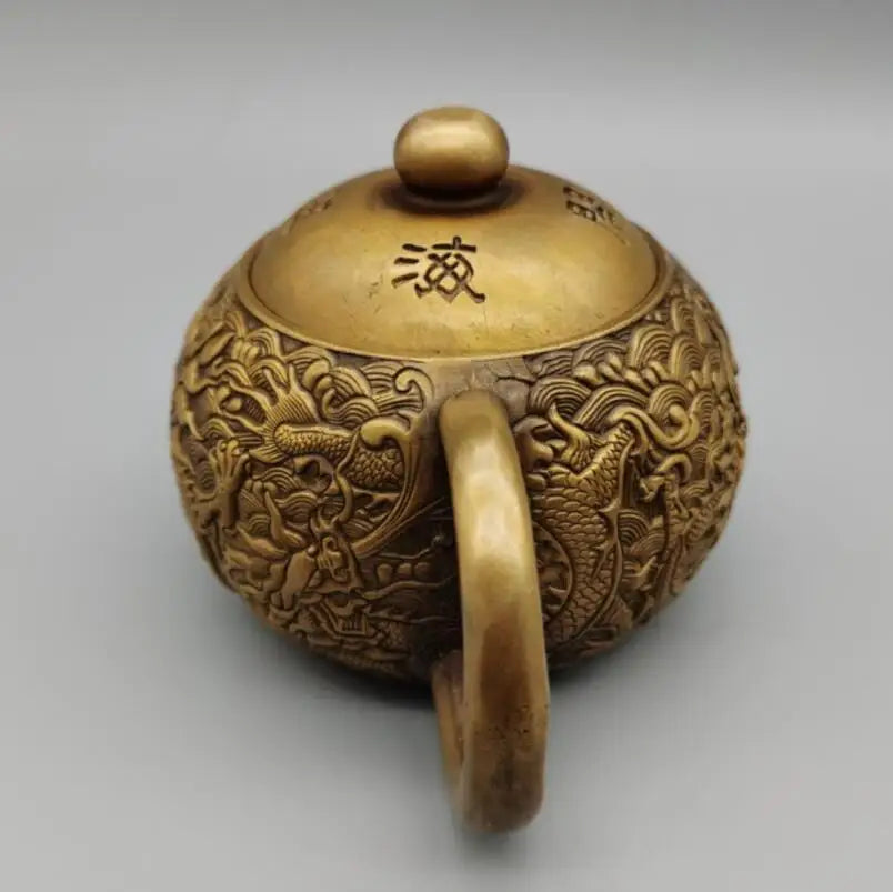 China brass five dragon teapot crafts statue