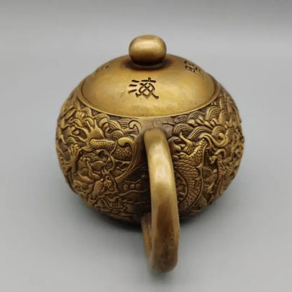 China brass five dragon teapot crafts statue