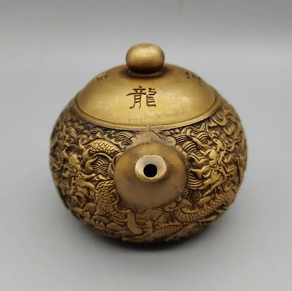 China brass five dragon teapot crafts statue