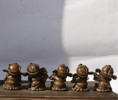 China brass five god of wealth Buddha small crafts statue A set