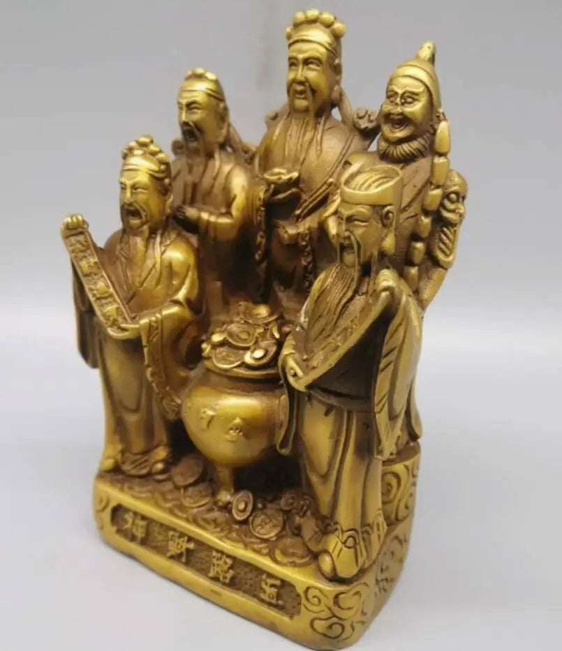 China brass five god of wealth crafts statue