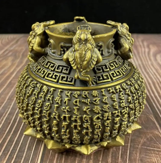 China brass four gold toad treasure bowl crafts statue