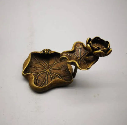 China brass frog Lotus leaf Backflow incense small crafts statue