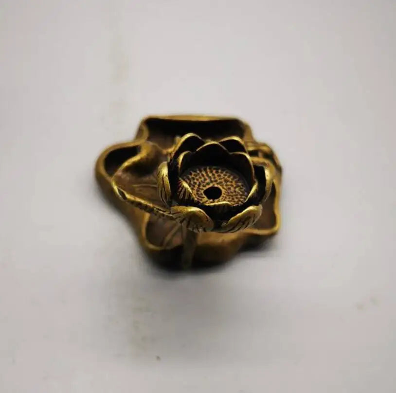 China brass frog Lotus leaf Backflow incense small crafts statue