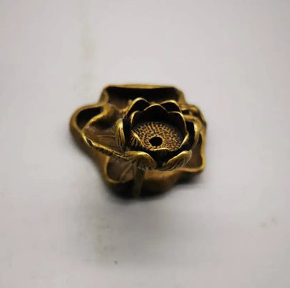 China brass frog Lotus leaf Backflow incense small crafts statue