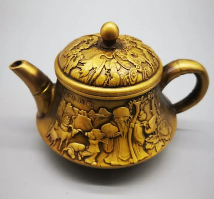 China brass fu shou full hall teapot crafts statue