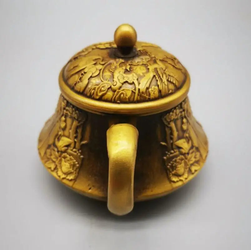 China brass fu shou full hall teapot crafts statue