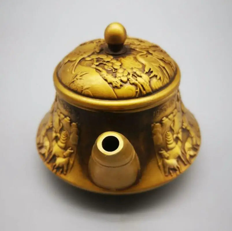 China brass fu shou full hall teapot crafts statue