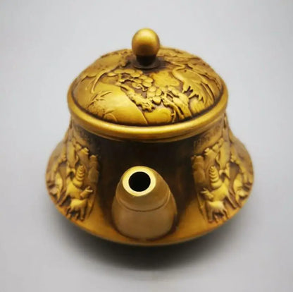 China brass fu shou full hall teapot crafts statue