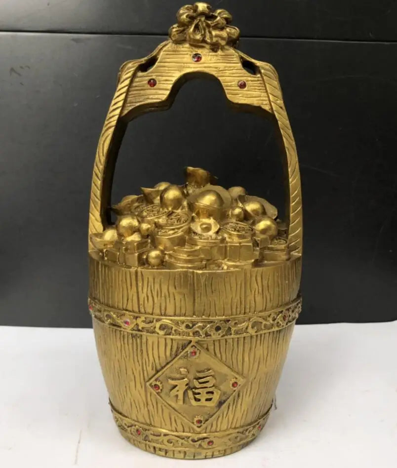 China brass gold money bucket crafts statue