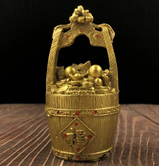 China brass gold money bucket crafts statue