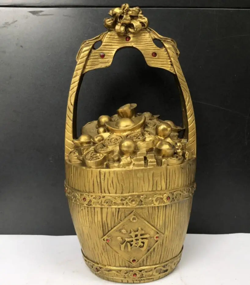 China brass gold money bucket crafts statue