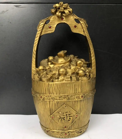 China brass gold money bucket crafts statue