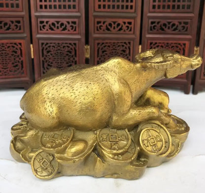 China brass gold money cow wealth crafts statue