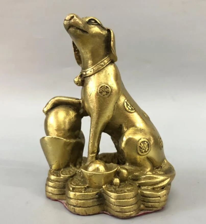 China brass gold money dog crafts statue