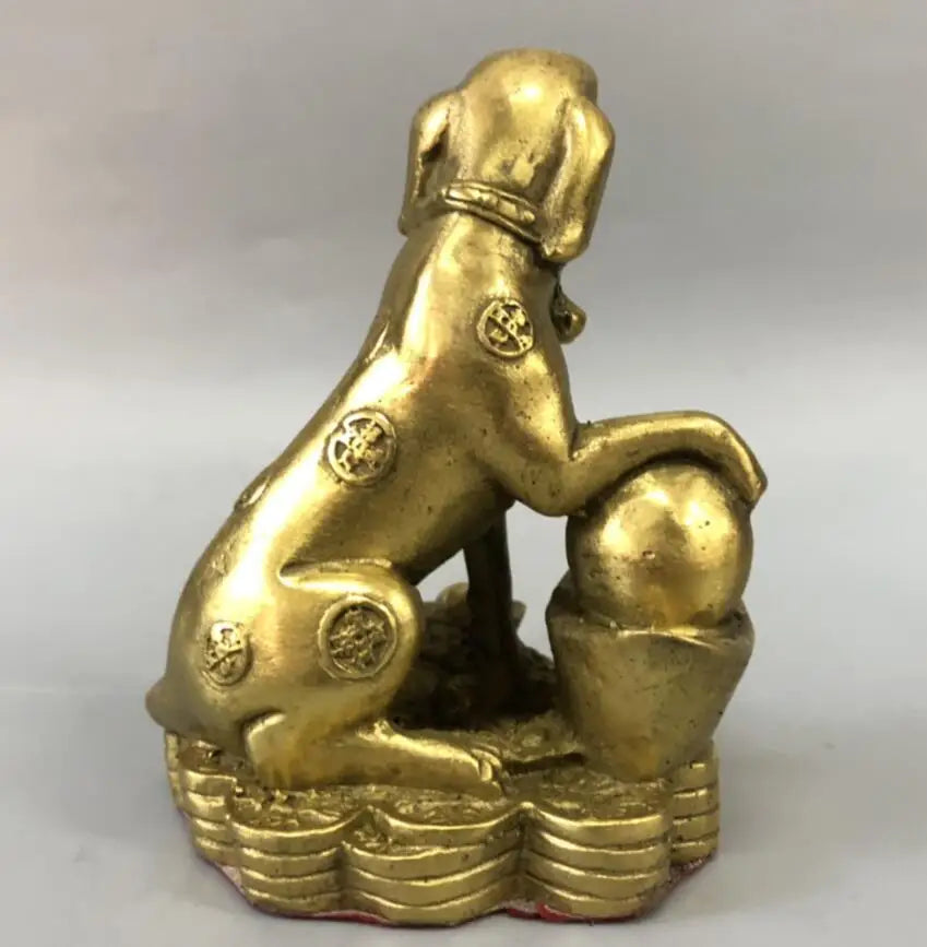 China brass gold money dog crafts statue