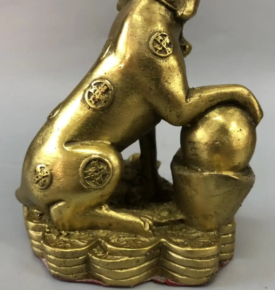 China brass gold money dog crafts statue