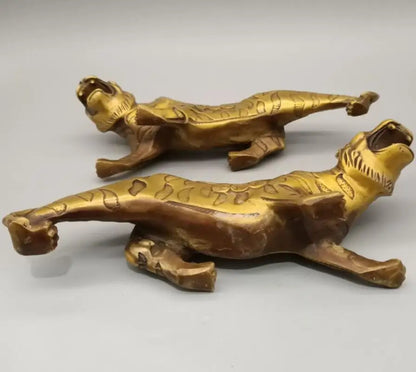 China brass gold money leopard crafts statue A pair
