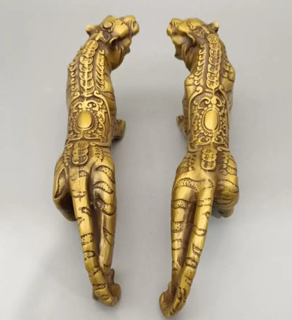 China brass gold money leopard crafts statue A pair